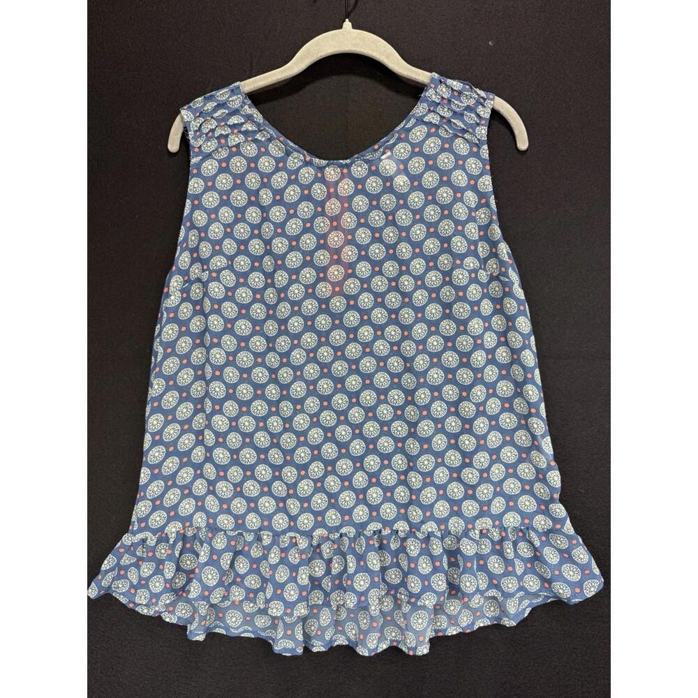 Xhilaration Sheer Sleeveless Blouse Blue  Geometric Design Peplum Zipper XL